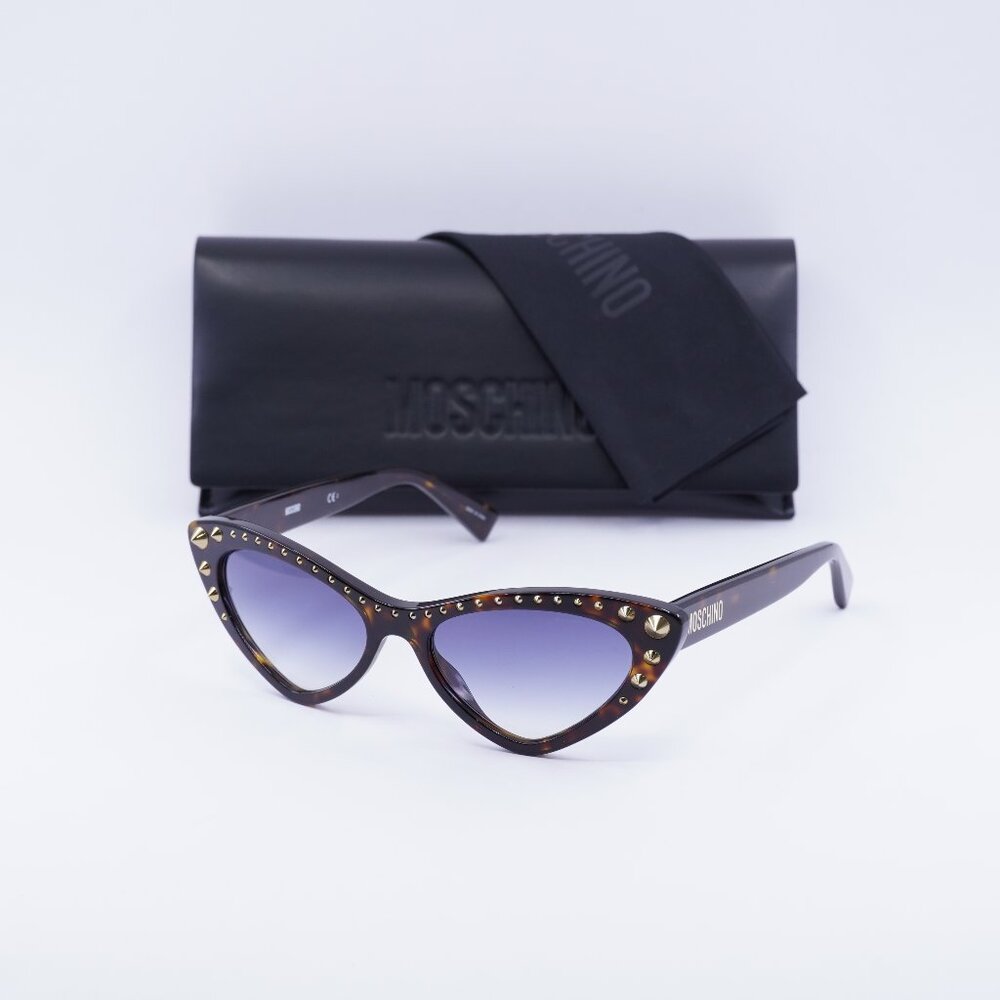 Moschino MOS 093/S 0086 08 Cat Eye Sunglasses - Havana/Blue